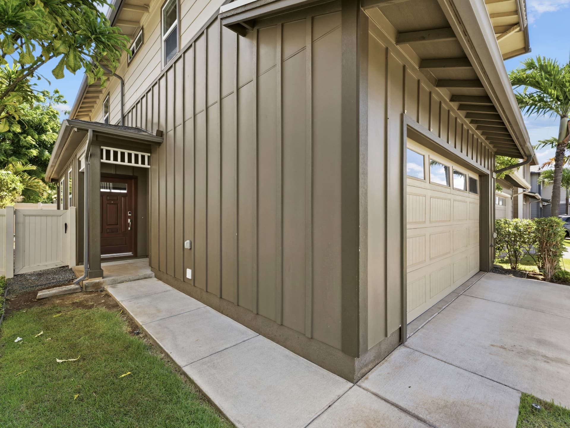 Entry porch and garage door with driveway